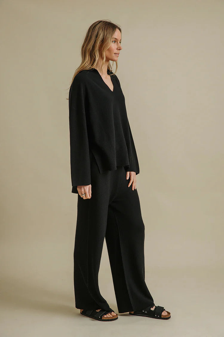 Grace Collared Merino Cotton Pullover | Black