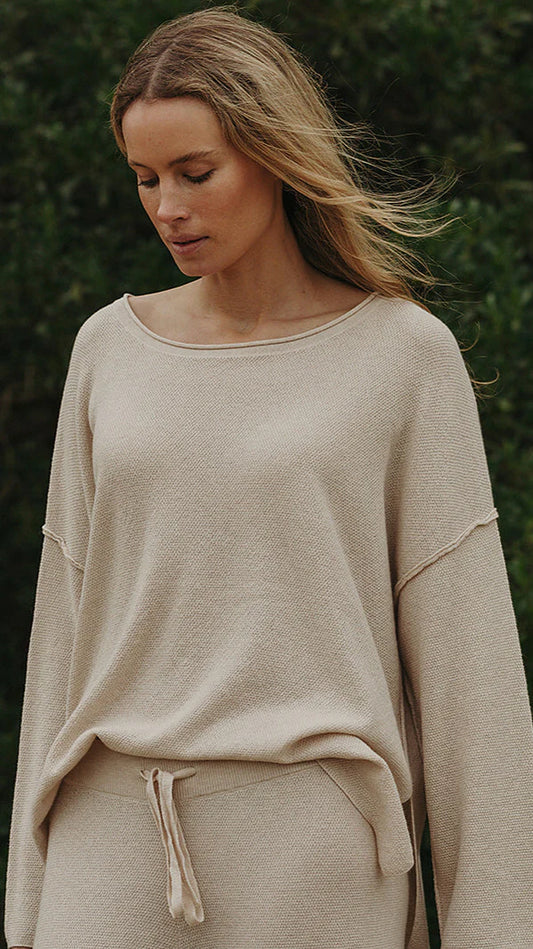 Winter Retreat Merino Cotton Pullover | Nougat