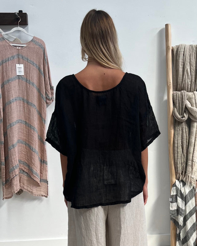 Francesca Pintucked Top / Black