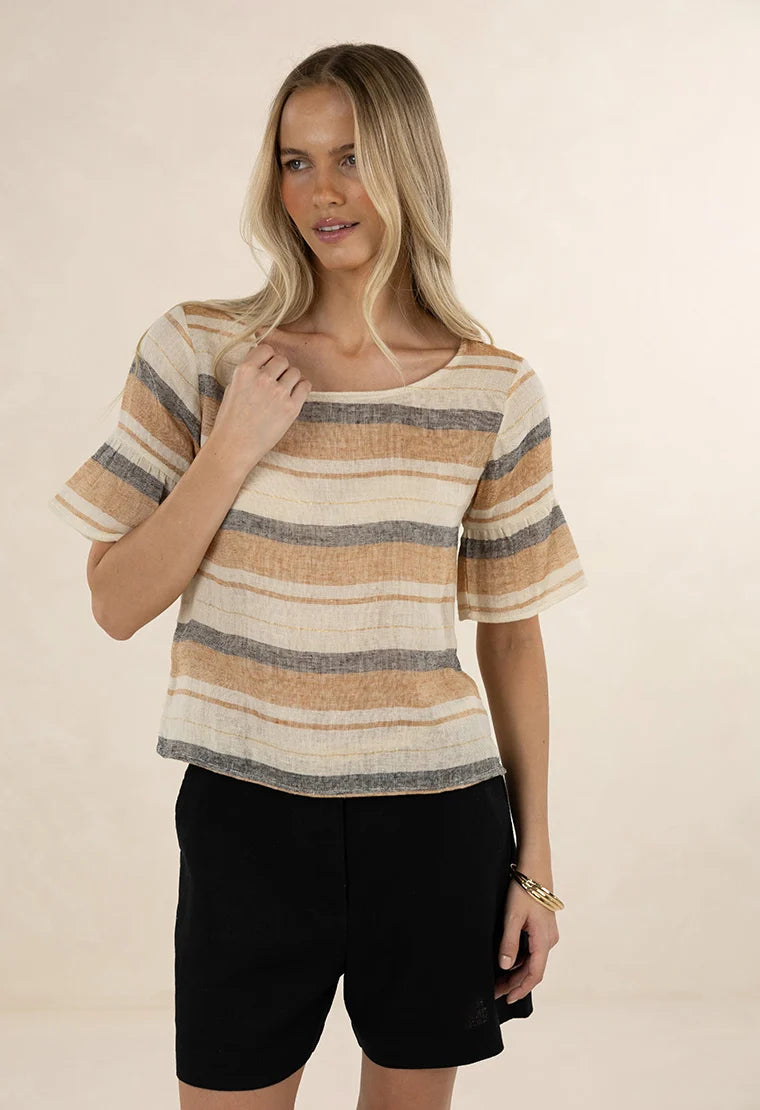 Praiano Frill Sleeve Top / Stripe