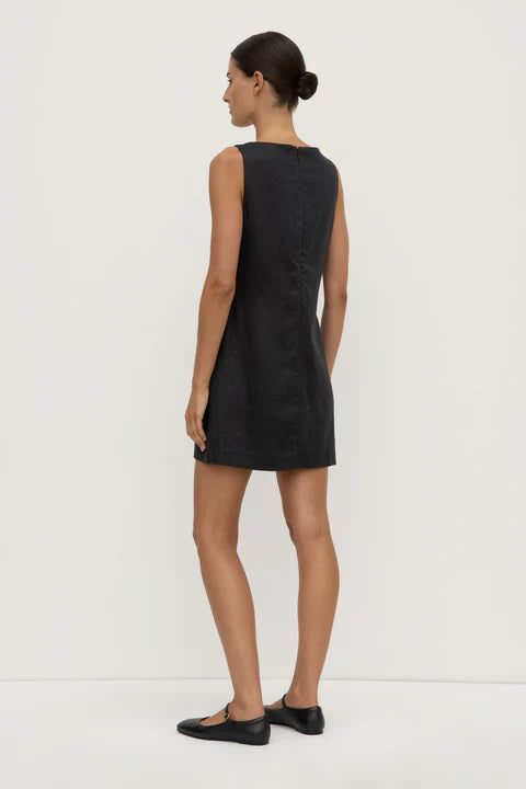 Nadine / Linen Mini Dress - Black