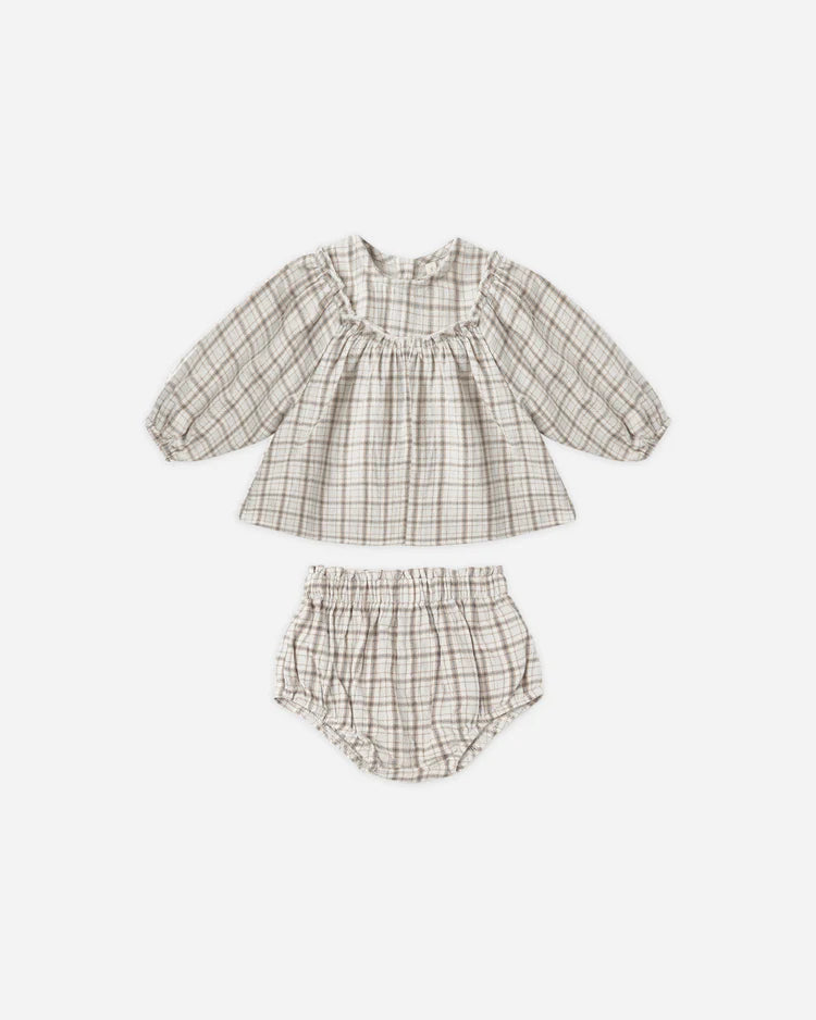 Mia Top & Bloomer Set / Blue Plaid