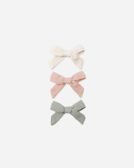 Hair Bows / Set - Natural & Fern & Rose