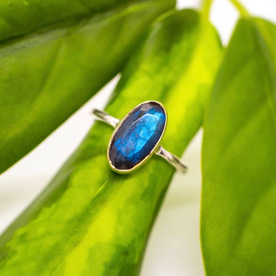 Sterling Silver Ring with Brass Accent / Labradorite