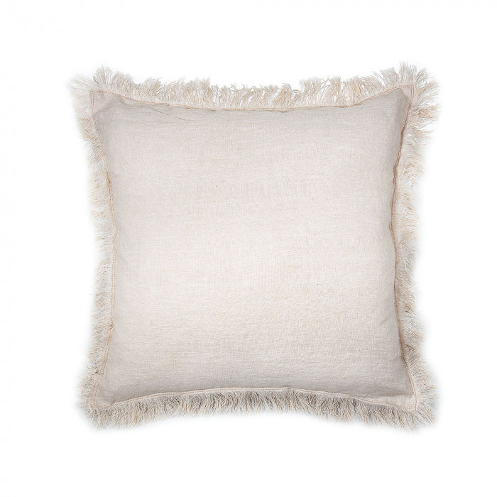 Linen Cushion / Fringed - Shell