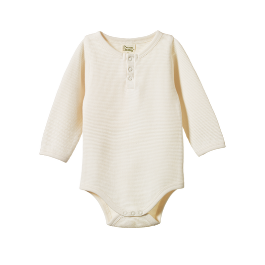 Henley L/S Body Suit Waffle | Natural