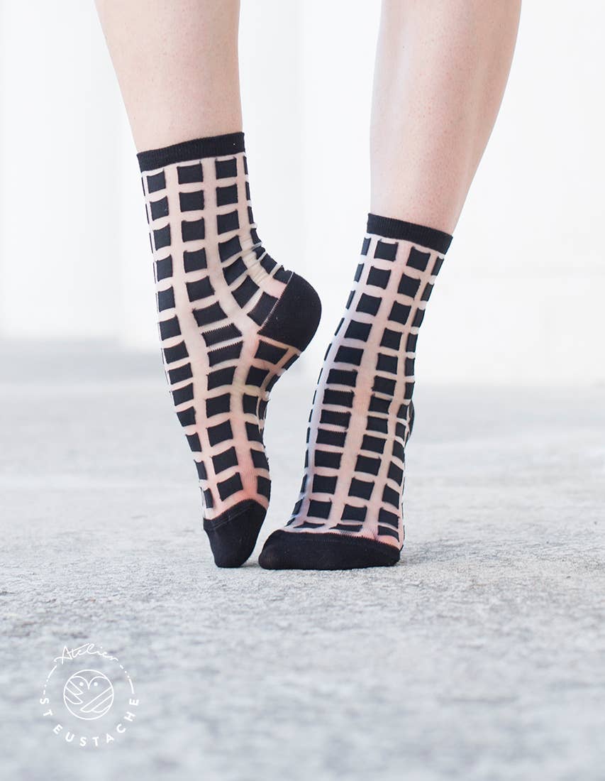 GINZA BLACK • Women's transparent graphic socks: 39/41