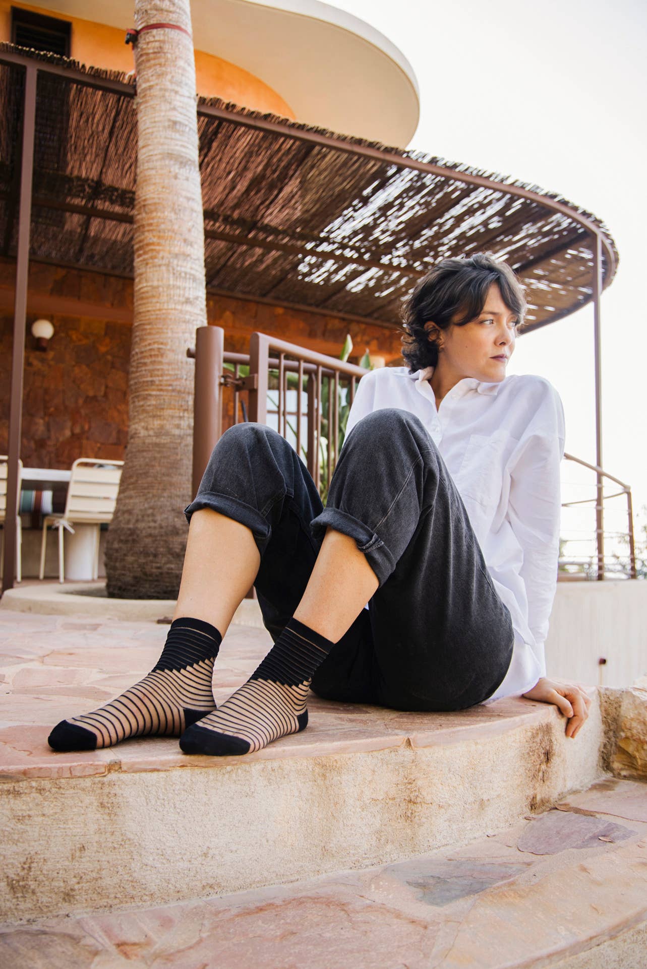SHIBUYA BLACK • Women's graphic sheer socks: 39/41