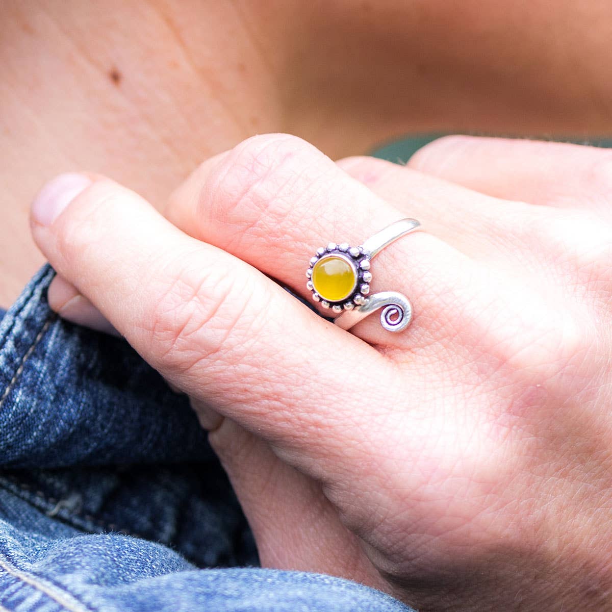 Tanvi Collection Ring - Silver with Yellow Agate