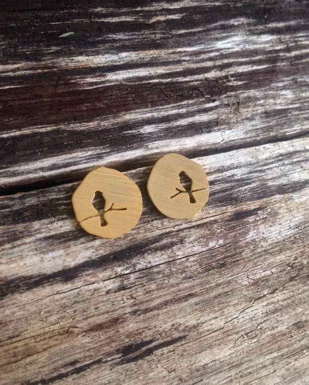 Bird Silhouette Stud Earrings: Silver