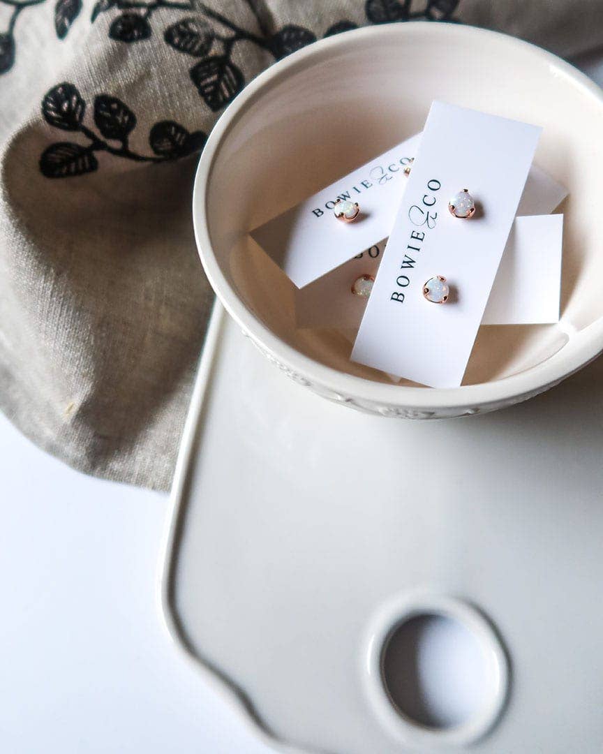 Opal Stud Earrings: Silver