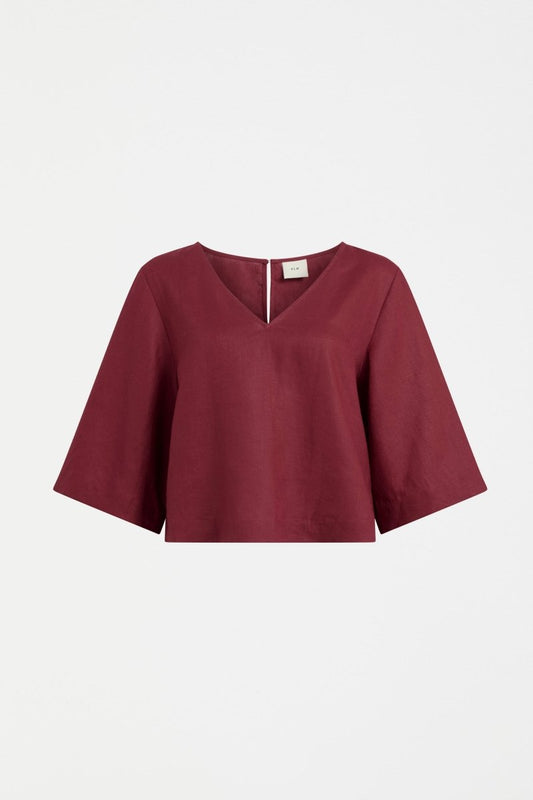 LLinen Light V-Neck Top - Bordeaux