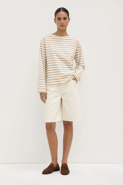 Bonne / Long Sleeve Tee - White & Tan