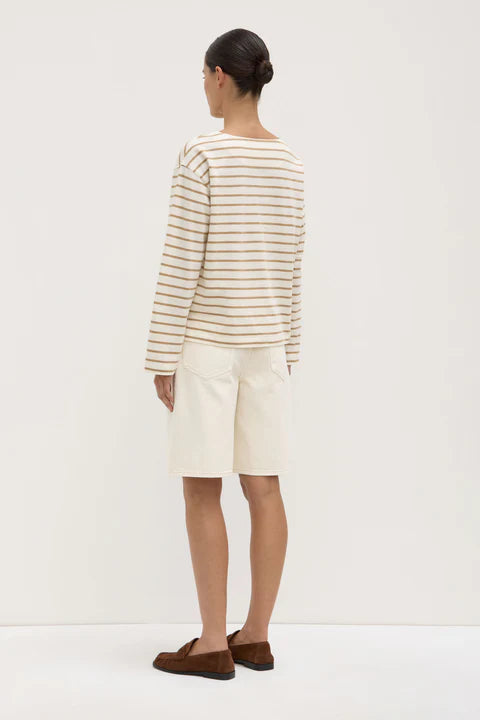 Bonne / Long Sleeve Tee - White & Tan