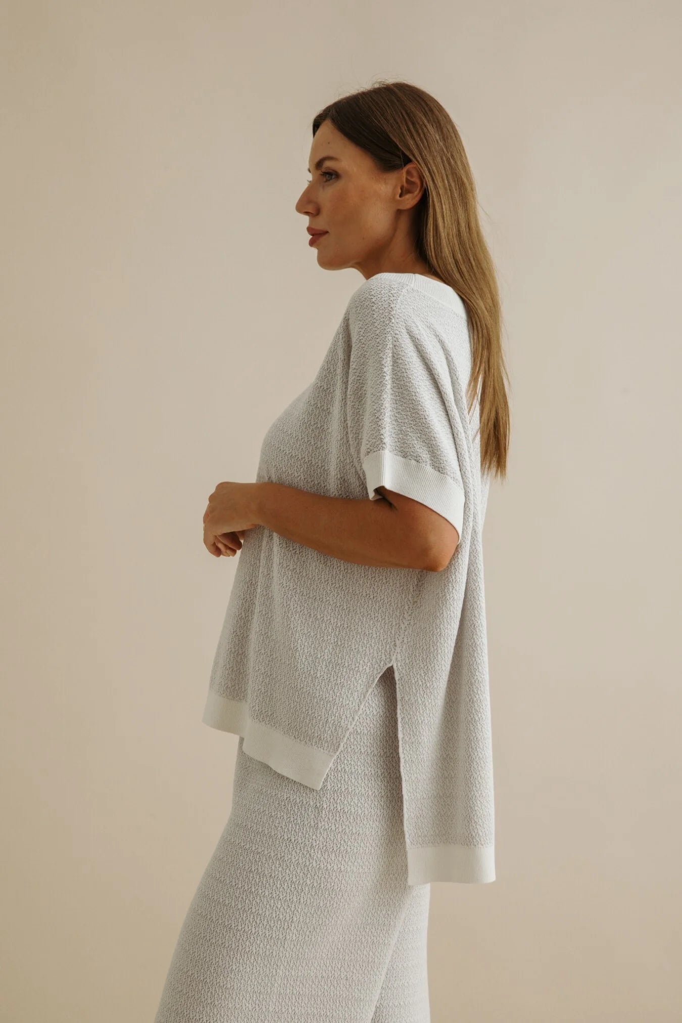 Crepe Knitted Tee / Pullover - Milk + Silver Haze