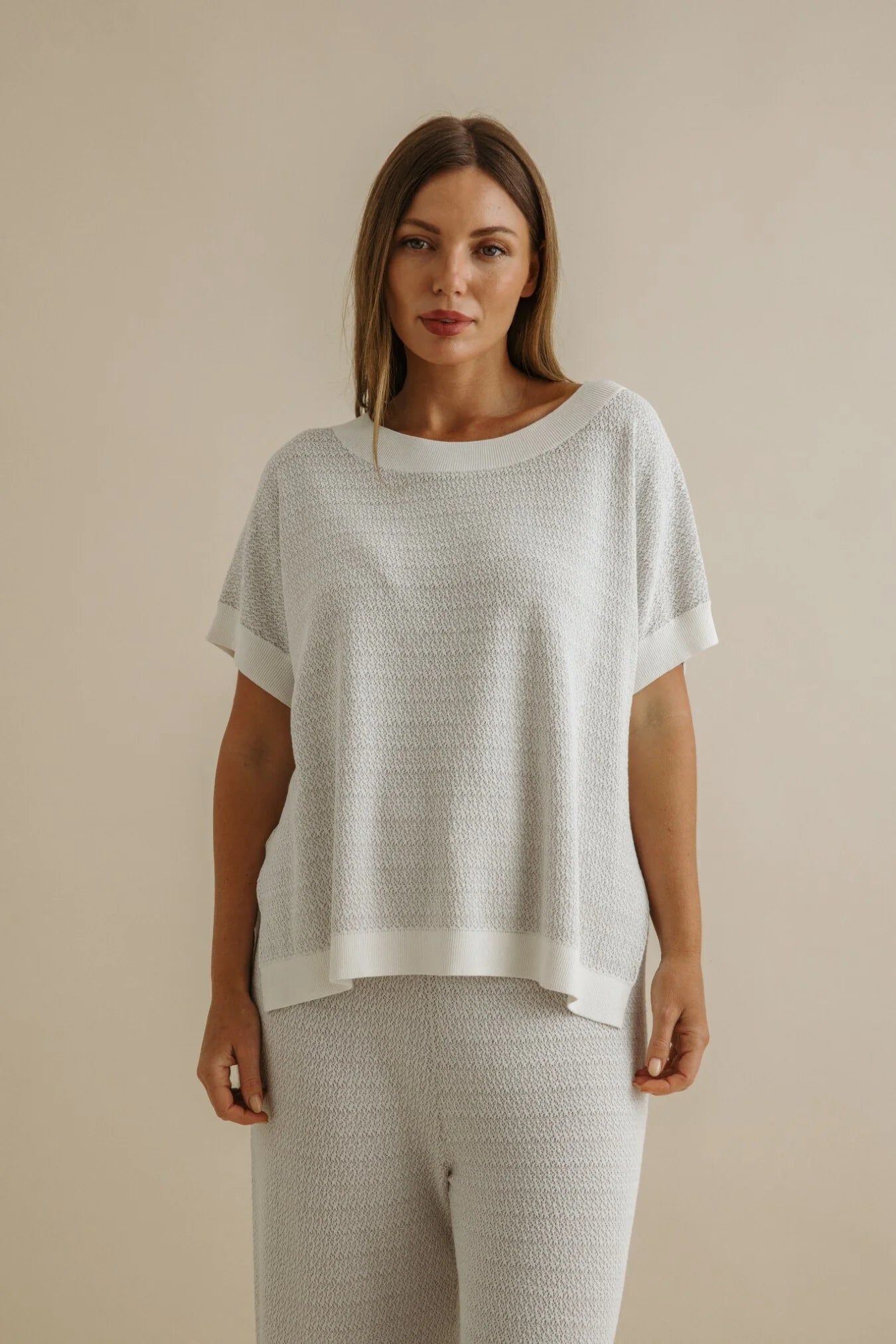 Crepe Knitted Tee / Pullover - Milk + Silver Haze