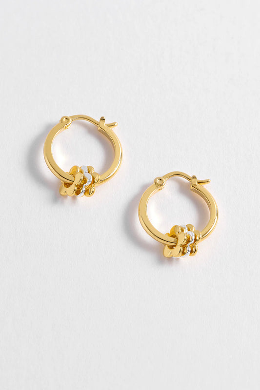 Multi Flower Hoop Earrings / Gold Plated