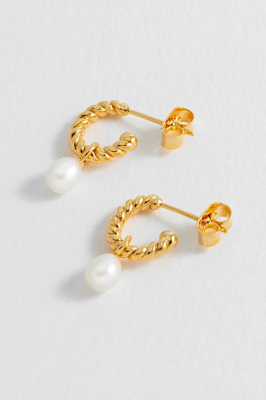 Pearl Drop and Twist Hoop Earrings