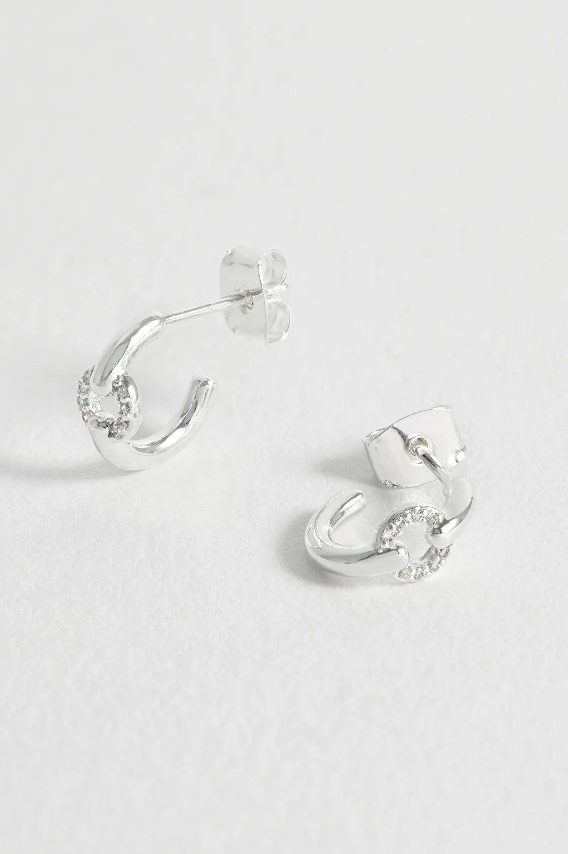 Silver Pave Circle Hoop Earrings