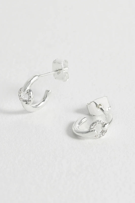 Silver Pave Circle Hoop Earrings
