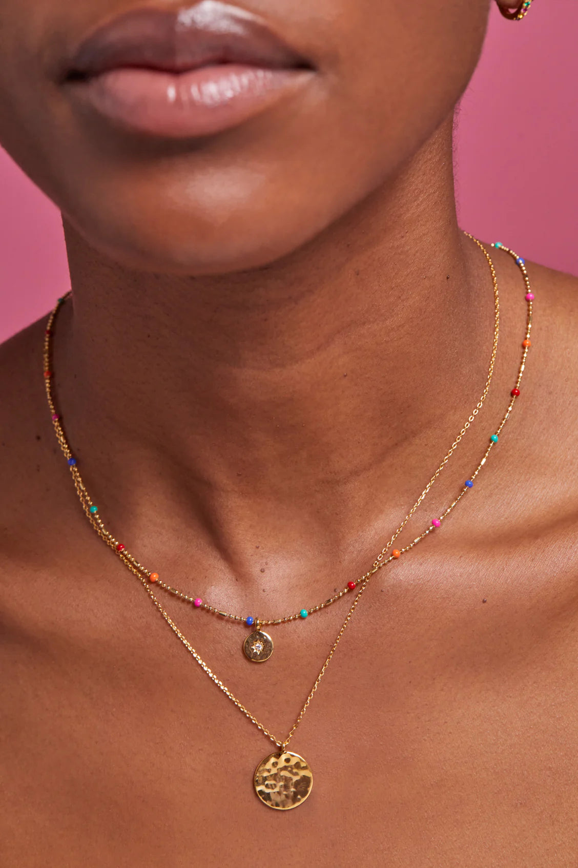 Hammered Disc Pendant Necklace / Gold Plated