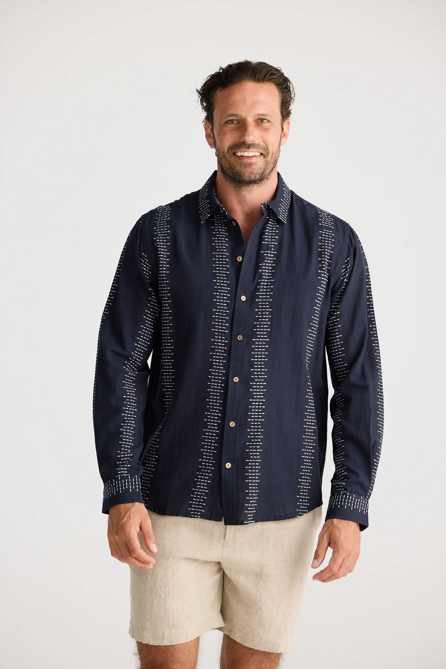 Oxford Shirt / Navy + White Embroidery