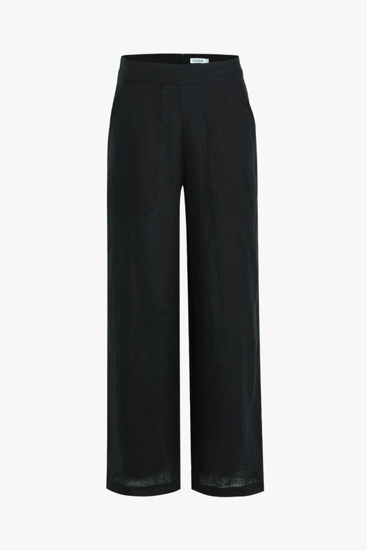 Freedom Zip Back Wide Leg Pant | Black Linen