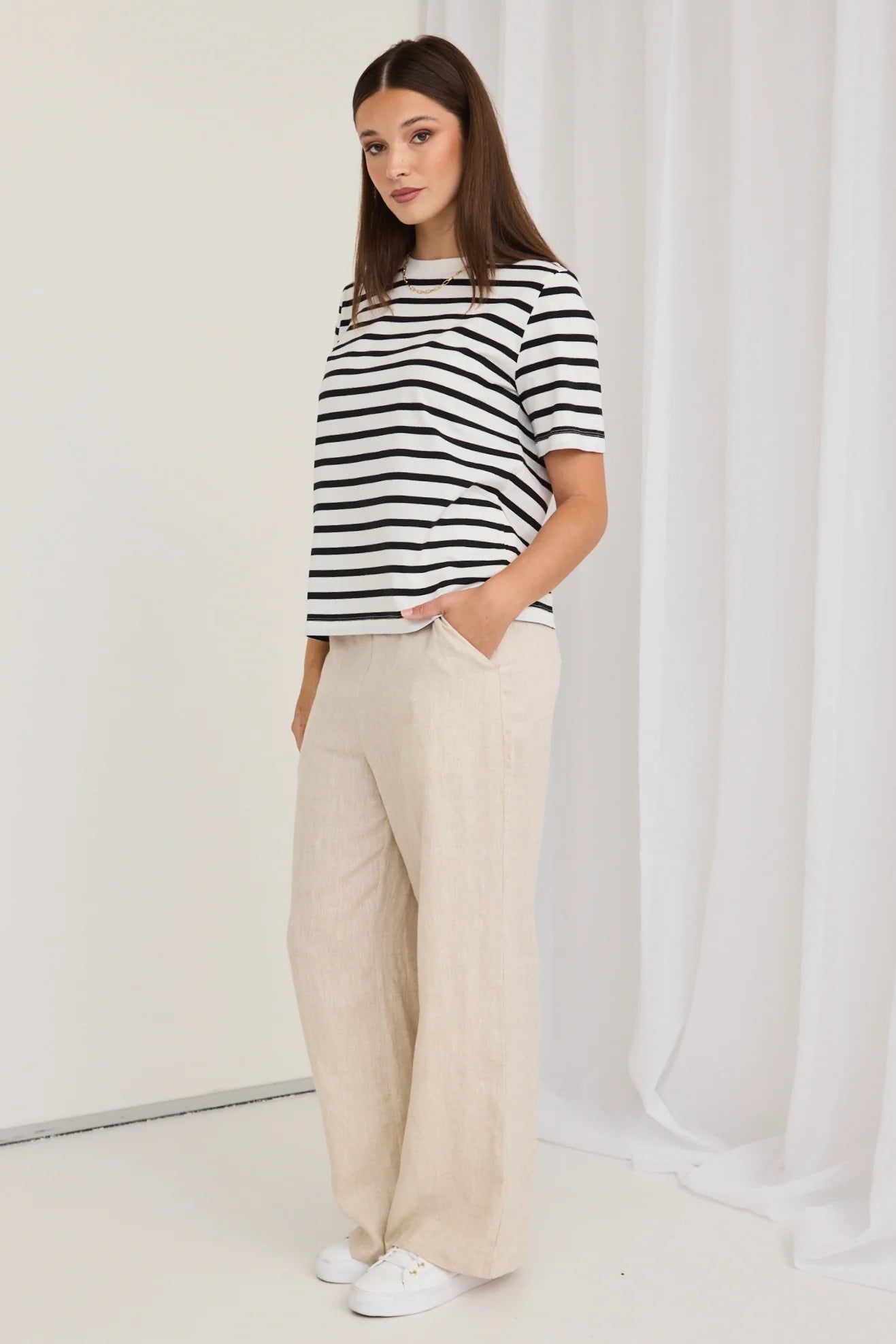 Freedom Zip Back Wide Leg Pant | Natural Linen