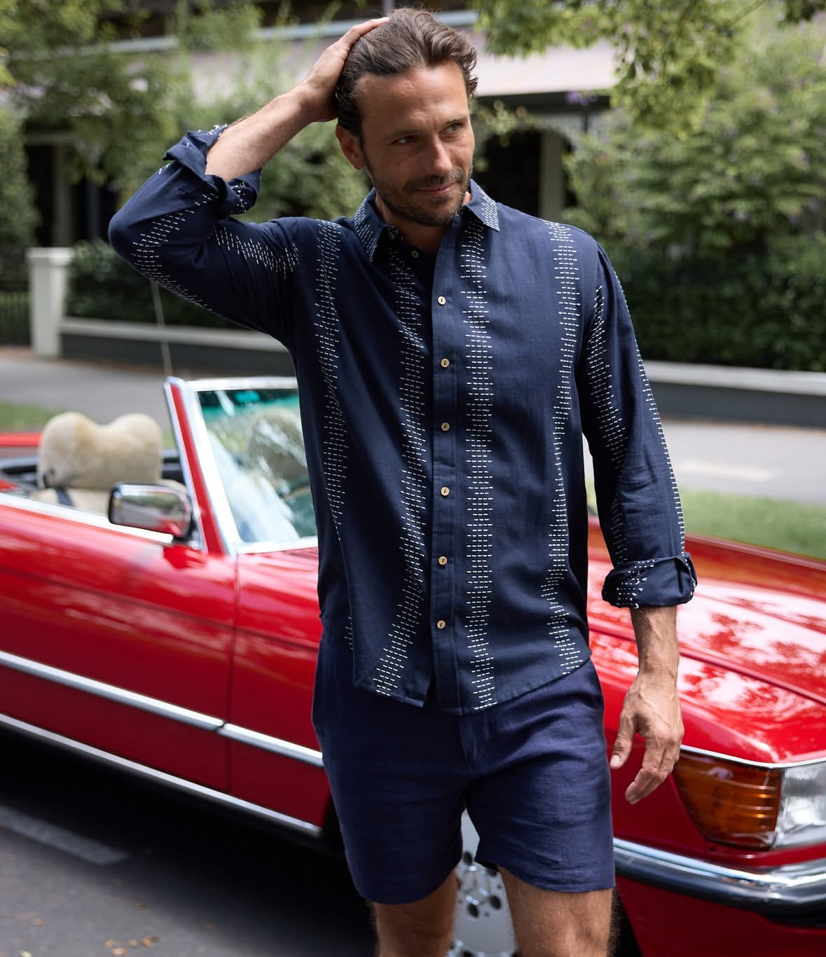 Oxford Shirt / Navy + White Embroidery