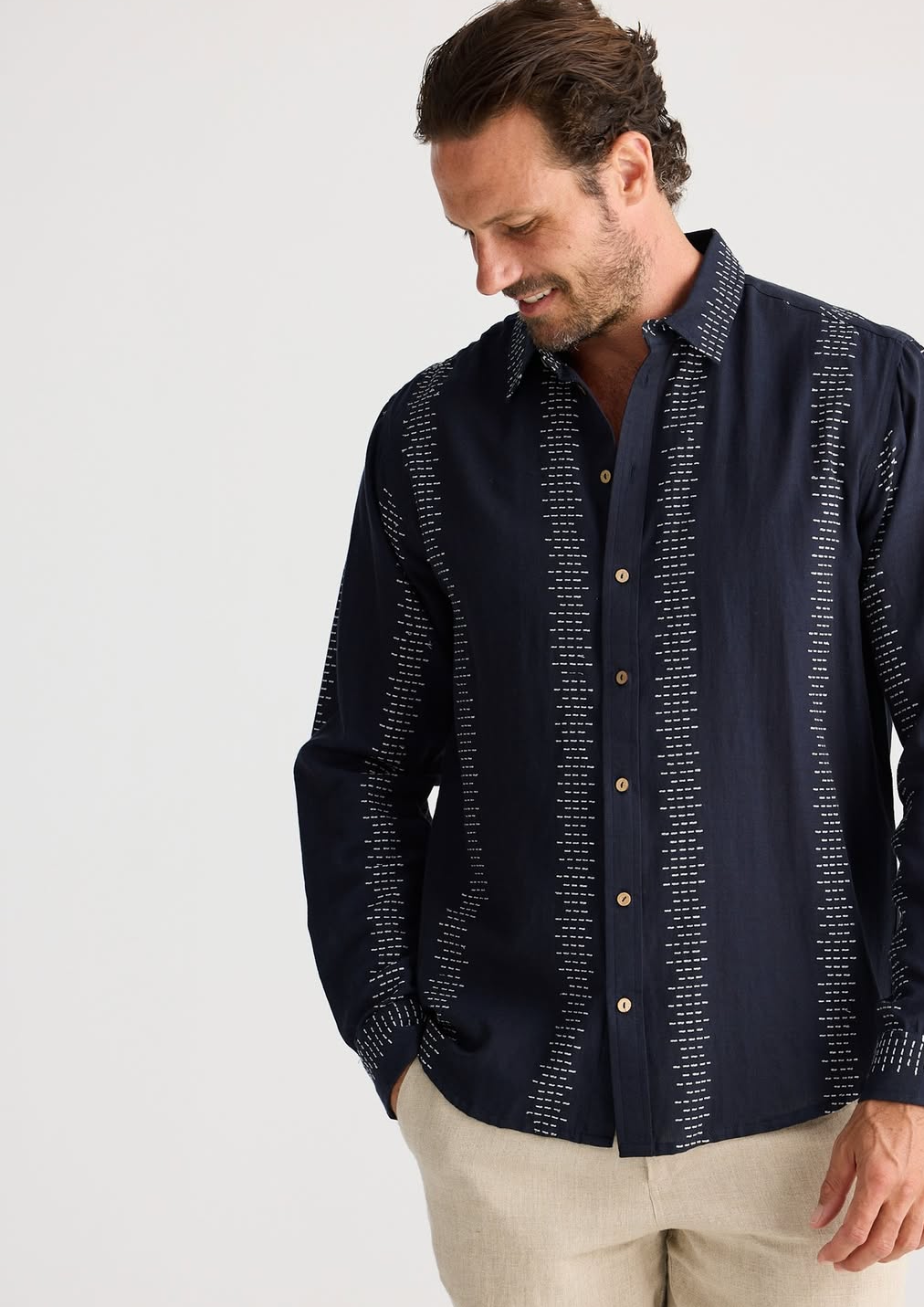 Oxford Shirt / Navy + White Embroidery