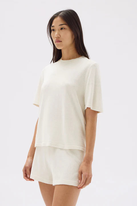 June Silk Knit Short Sleeve Tee | Cream