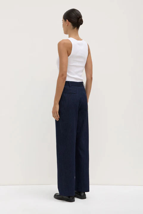 Recycled Denim Pleat Front Pant / Kiera - Deep Indigo