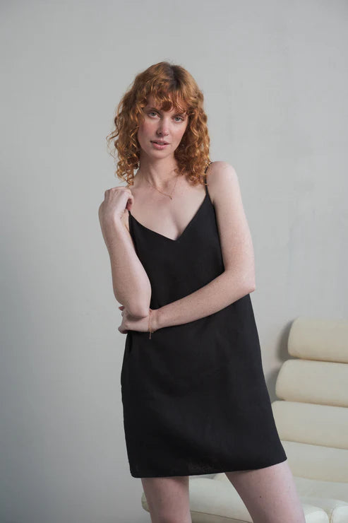 Liz Linen Slip | Black