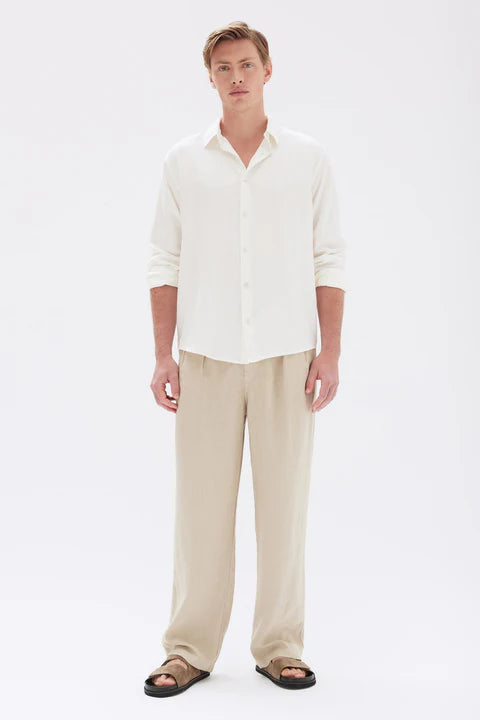 Miles Pleated Linen Chino | Clay