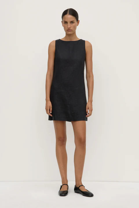 Nadine / Linen Mini Dress - Black