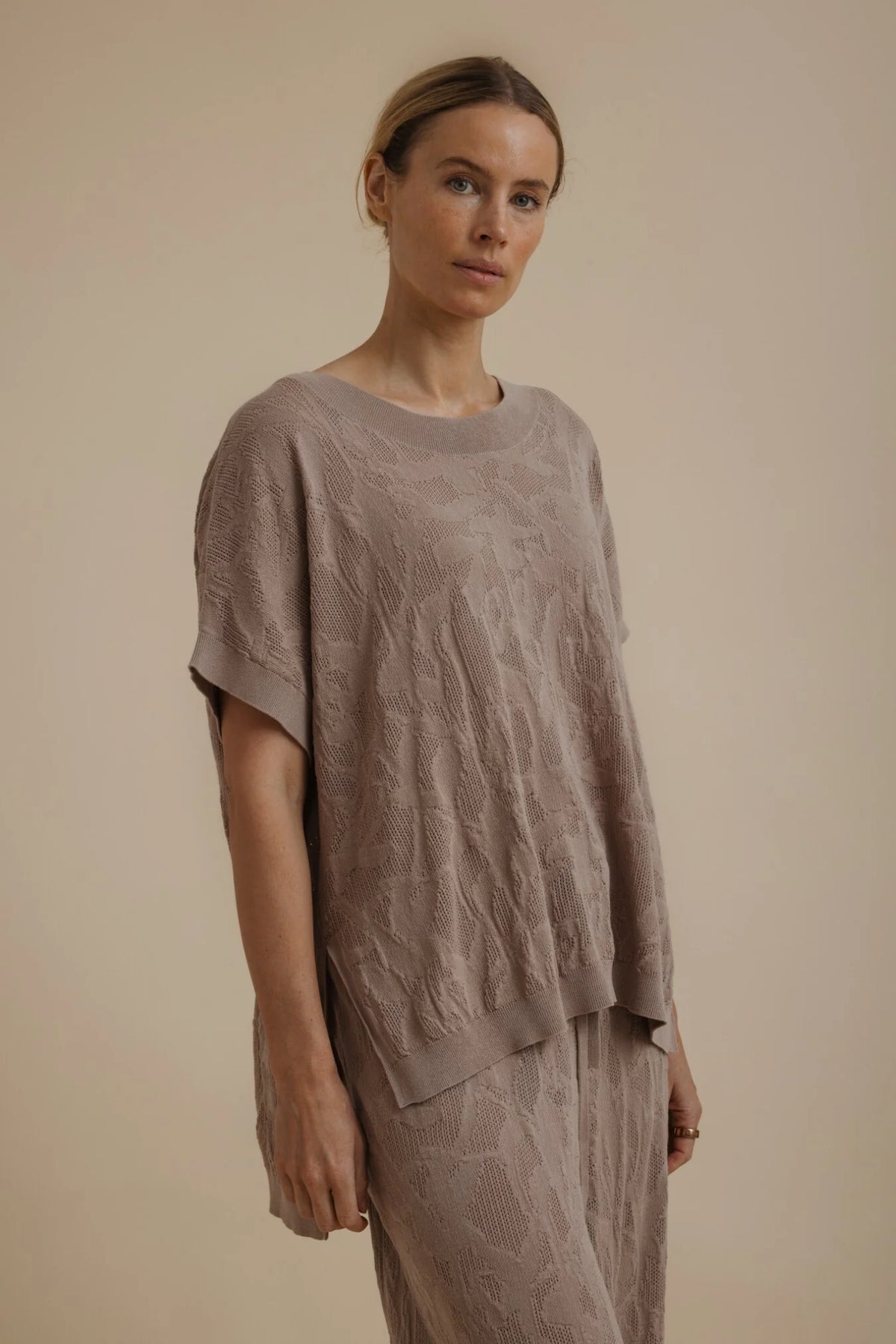 Paradis Jacquard Short Sleeve Pullover / Granite