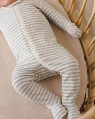 Zip Long Sleeve Sleeper | Sage Stripe