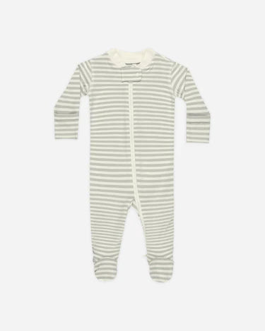 Zip Long Sleeve Sleeper | Sage Stripe