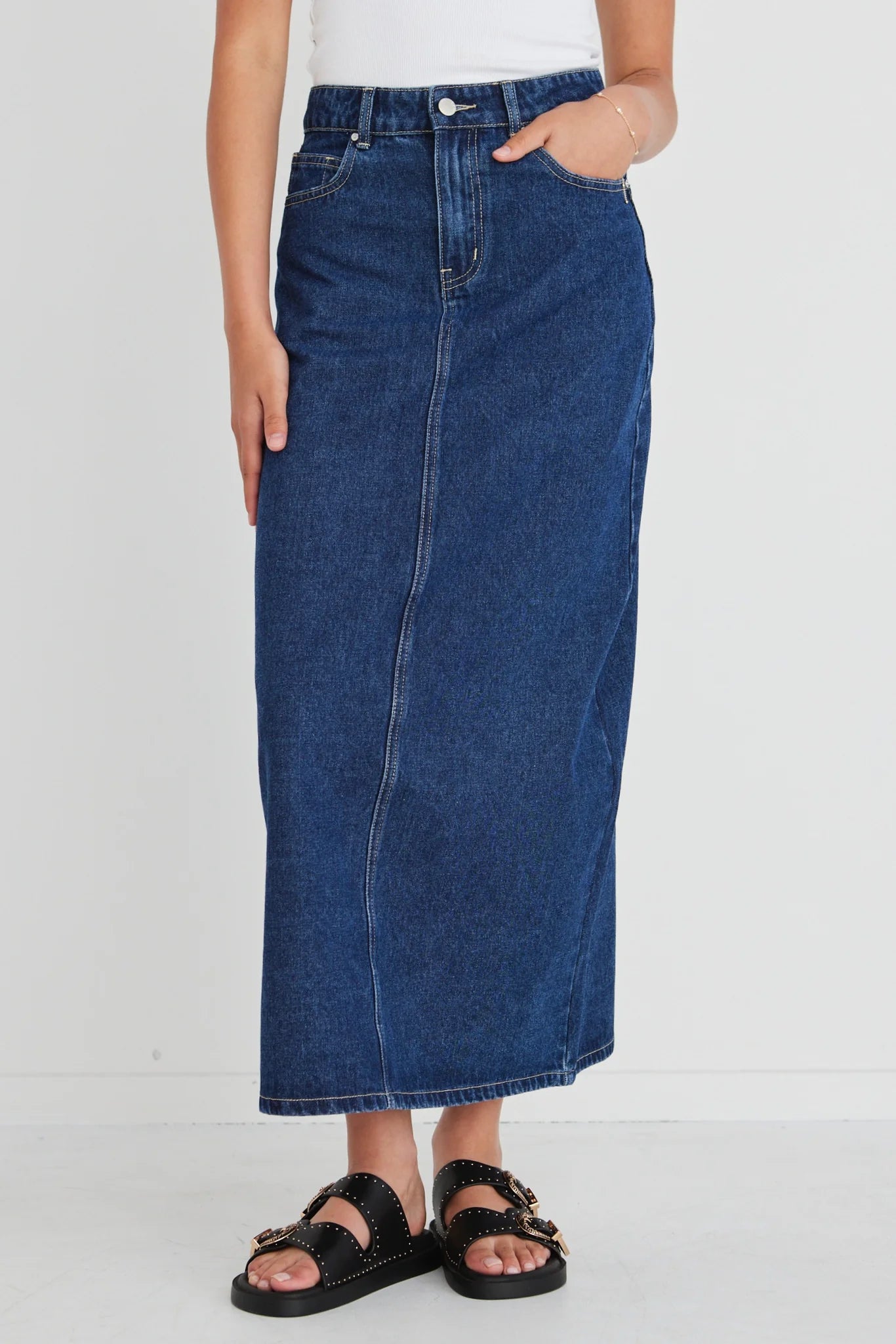 Rouge Denim Midi Skirt | Dark Blue