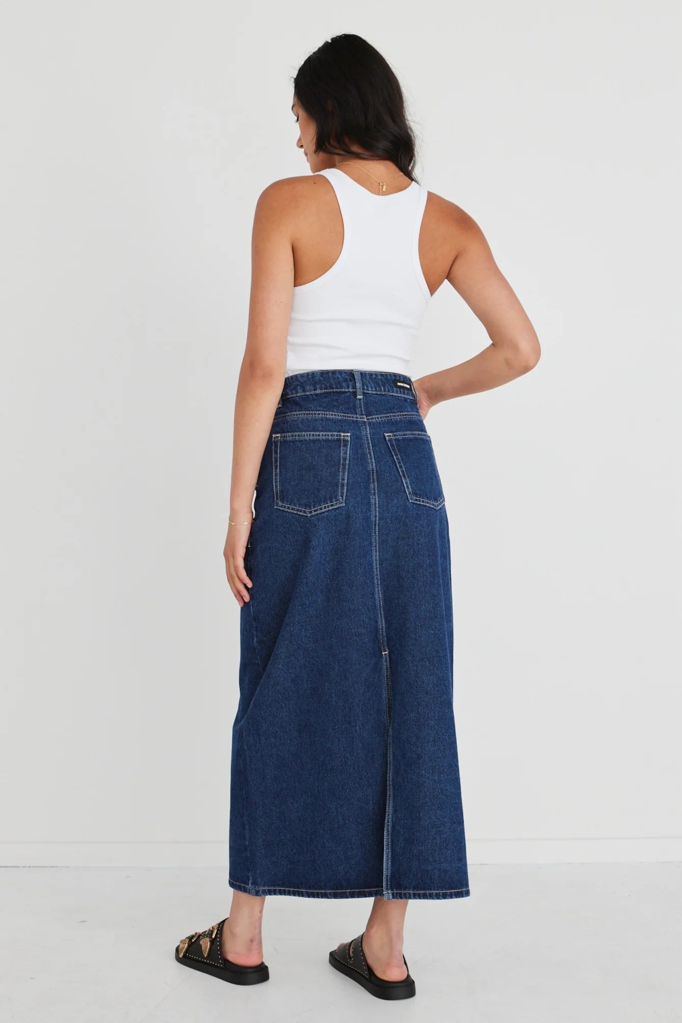 Rouge Denim Midi Skirt | Dark Blue