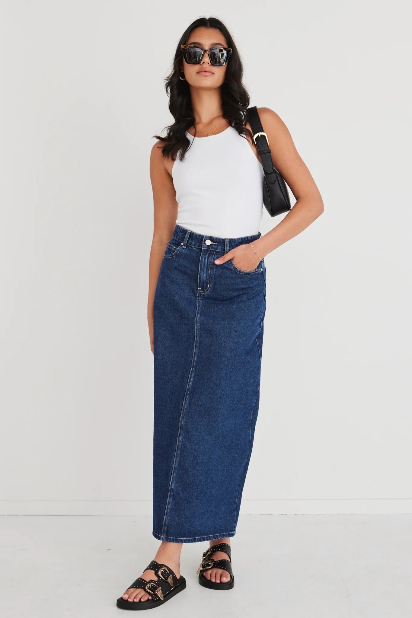 Rouge Denim Midi Skirt | Dark Blue