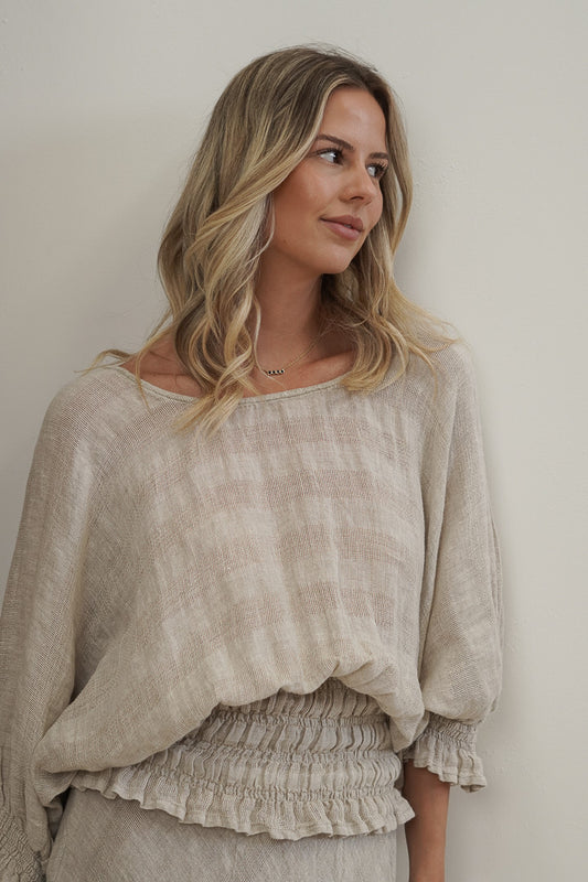 Serena Shirred Hem Top / Natural Combo