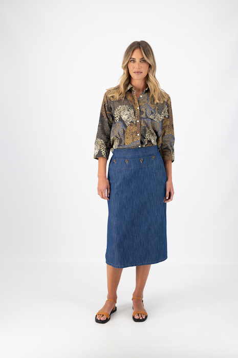 Hepburn Panorama Skirt | Mid Wash Denim