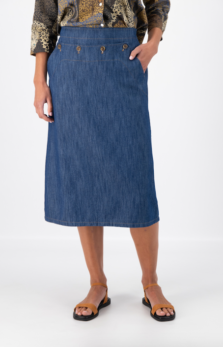 Hepburn Panorama Skirt | Mid Wash Denim