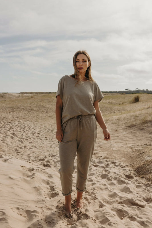 Shoreline Fine Slub Cotton / T-Shirt - Khaki