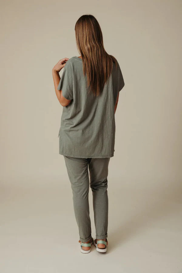 Shoreline Fine Slub Cotton T Shirt | Dusty Olive