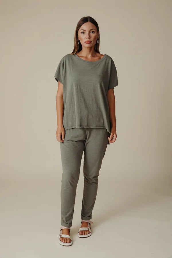 Shoreline Fine Slub Cotton T Shirt | Dusty Olive