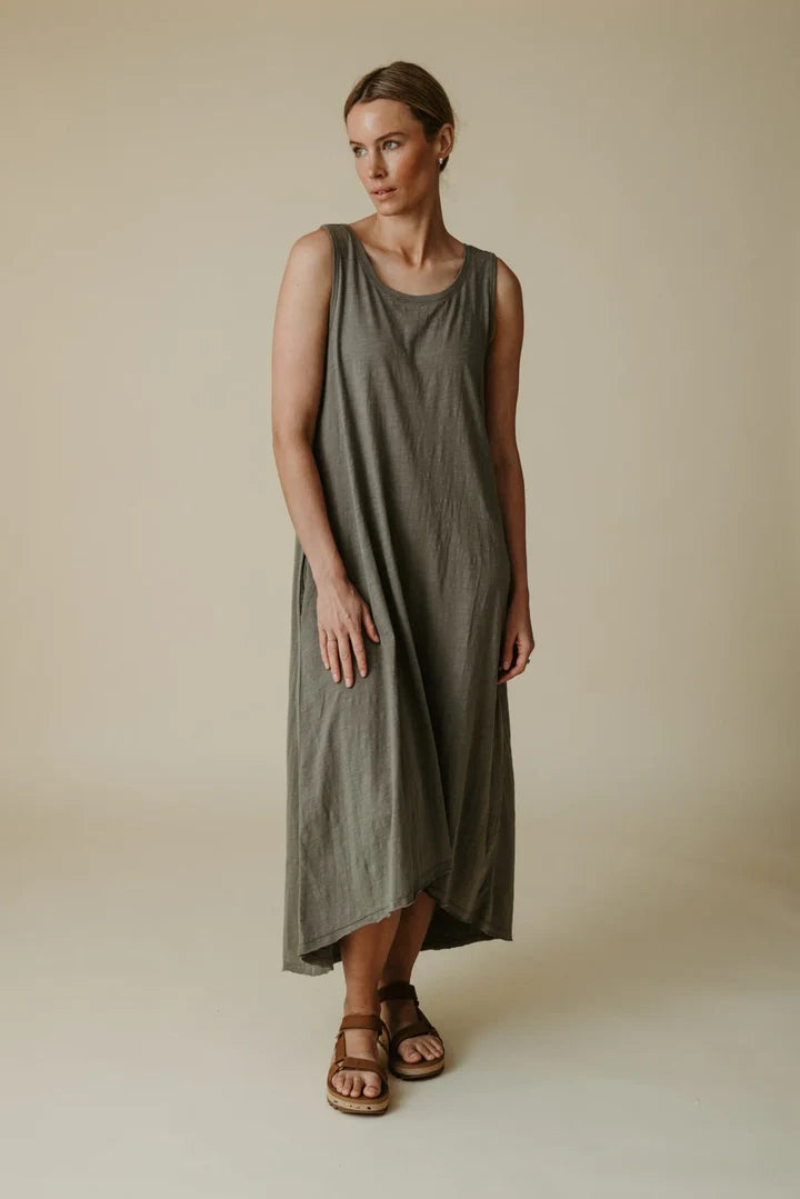 Shoreline Fine Slub Breeze Dress | Dusty Olive