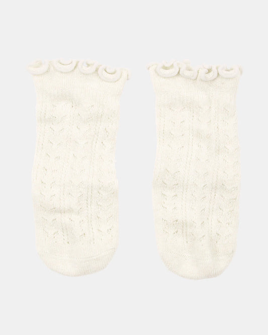 Organic Knee Socks / Frilly Lace - Cream