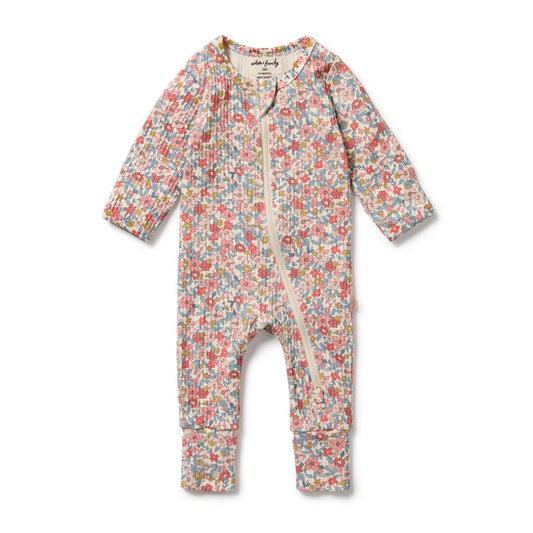 Organic Zipsuit with Feet / Summer Bloom
